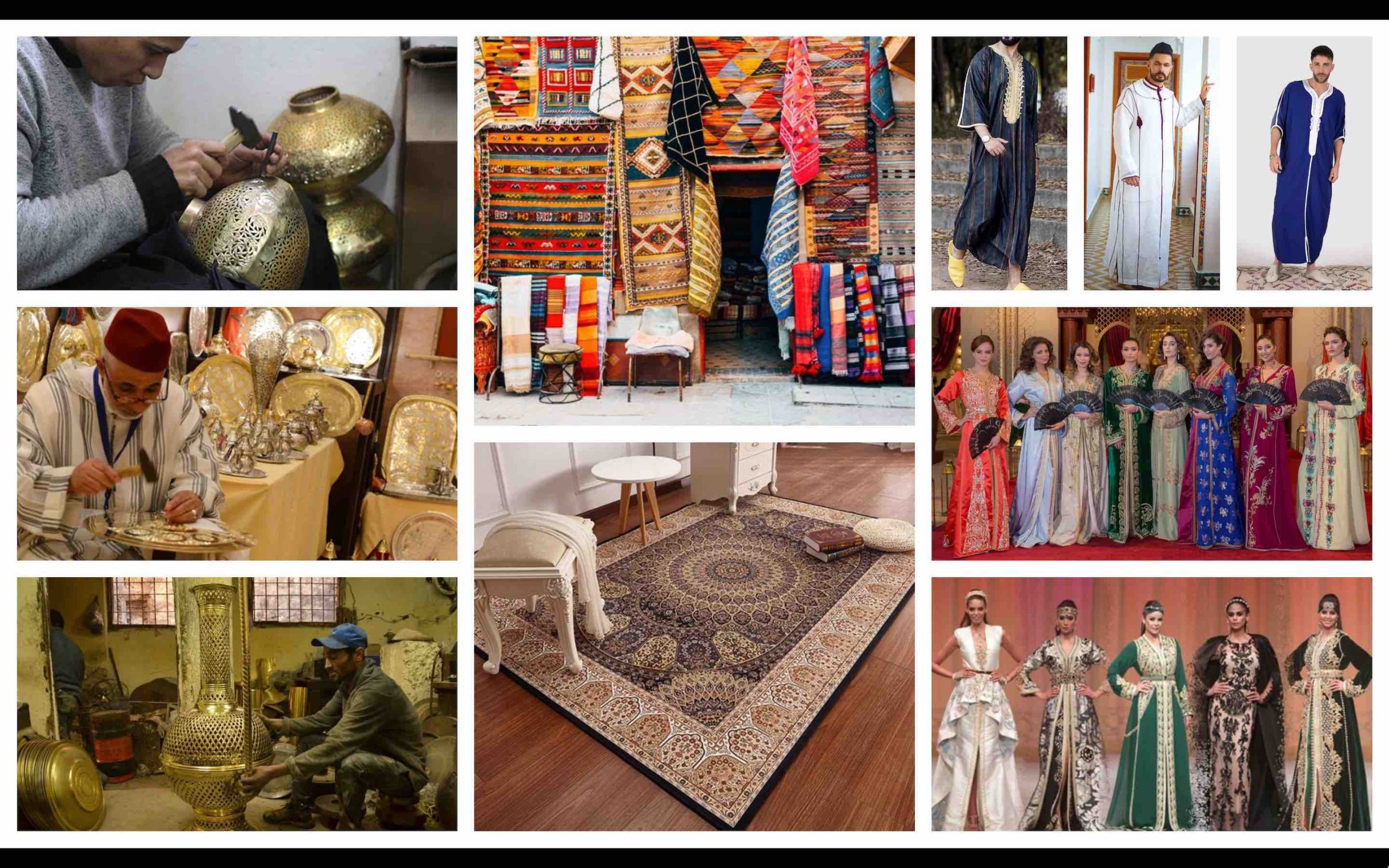 Maroc artisanat marocain tapis vêtements traditionnels caftan dinanderie