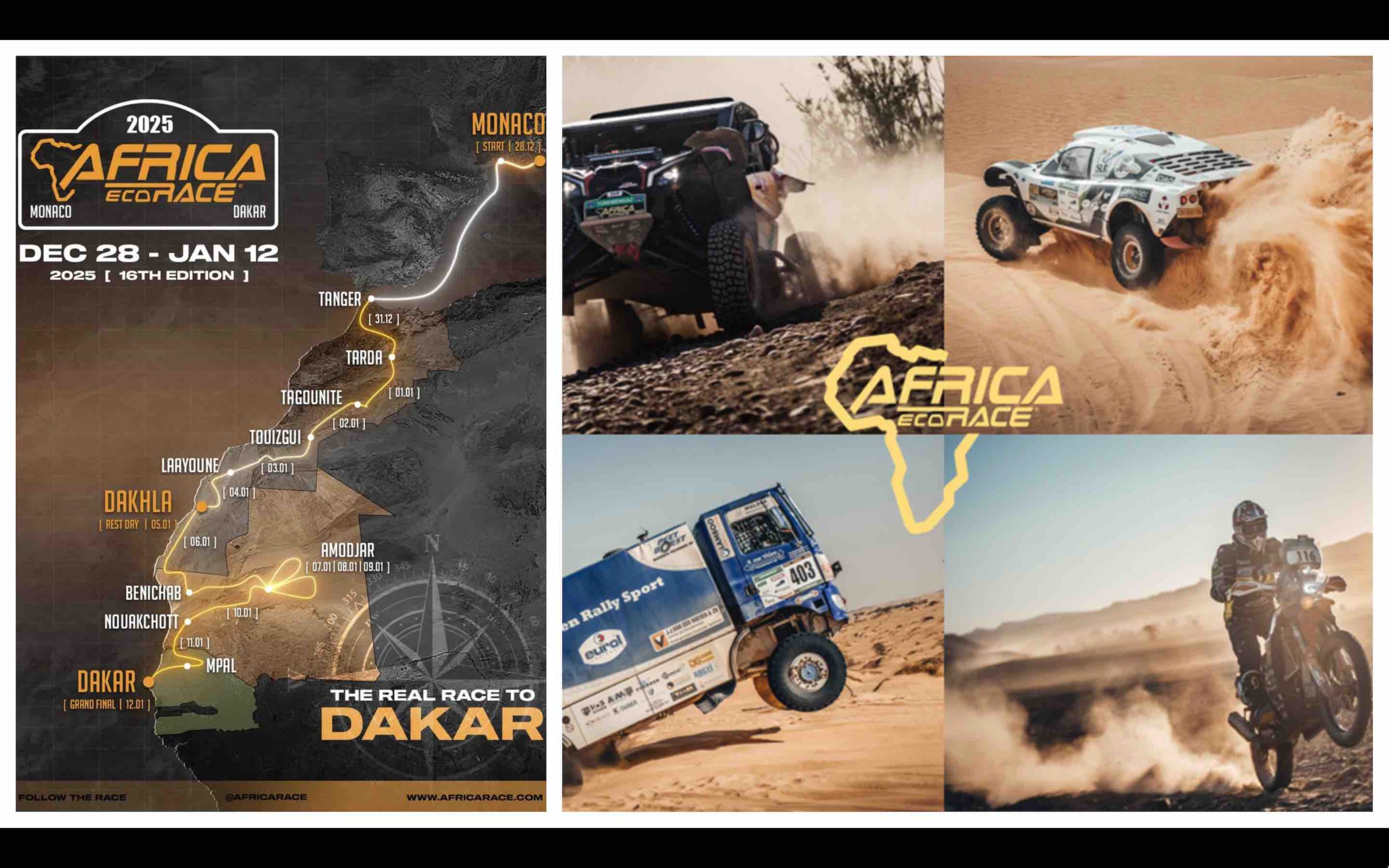 Rallye Africa Eco Race 2024 2025 France Monaco Maroc Mauritanie Sénégal